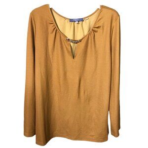 Essentials Golden Mustard‎ Scope Neck 3/4 length sleeves Gold Accents